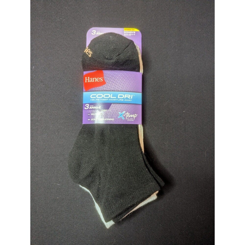 Hanes 3 Pairs Ankle COOL DRI Socks Moisture Wicking Zone Cushioning Shoe Sz 8-12